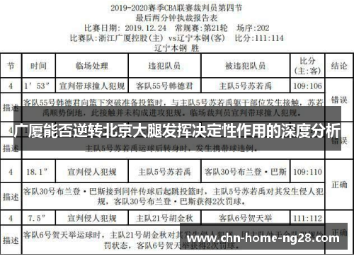 广厦能否逆转北京大腿发挥决定性作用的深度分析 广厦能否逆转北京大腿发挥决定性作用的深度分析